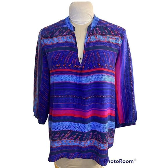 Amanda Uprichard 100% Silk Tunic Sz. M Geometric Purple/Magenta - Picture 1 of 8